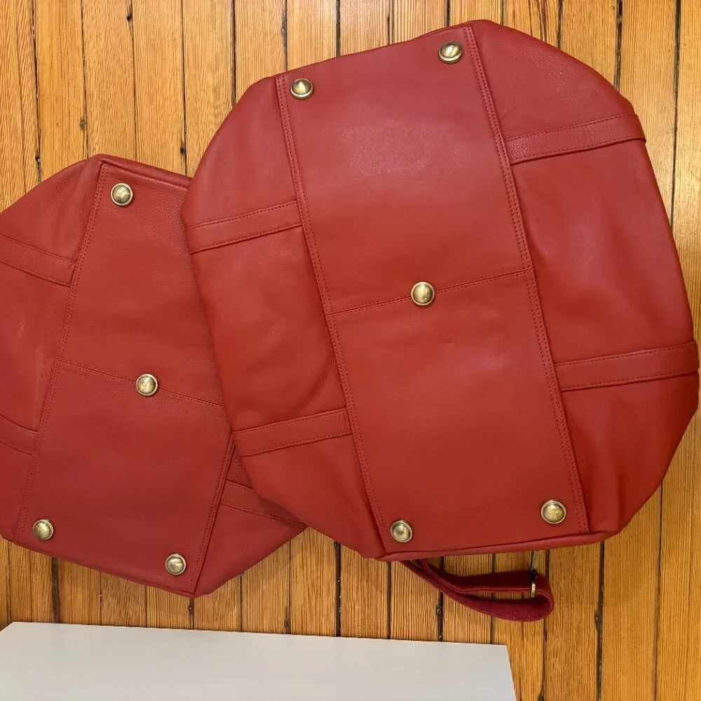 Leather Traveler Bags Hand Dyed Dark Red Carry On Travel Medium & Small size - Picture 14 of 15